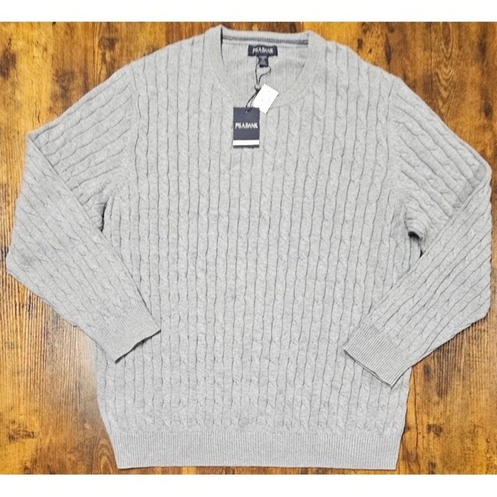 Jos A Bank Tailored Fit Sweater Mens 2XL Gray Cable Knit Crewneck Pullover NWT